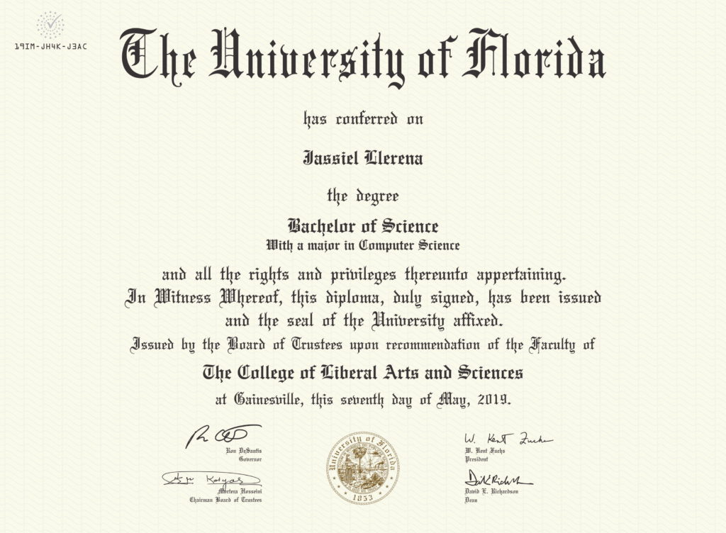 University of Florida Diploma for Computer Science